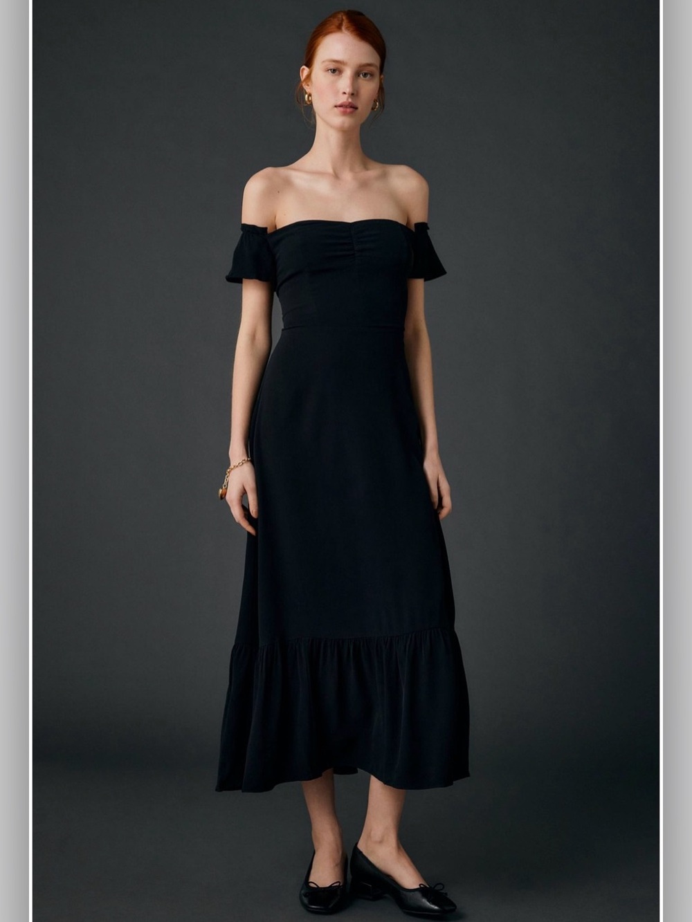 NEW Urban Outfitters The Moon Flutter Sleeve Off-The-Shoulder Midi Dress